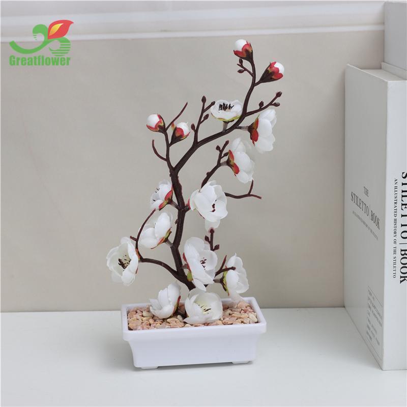 Artificial Plum Blossom & Potted Plant, 1 Count Elegant Simulation Plant Decoration, Small Desktop Faux Bonsai For Home Decor