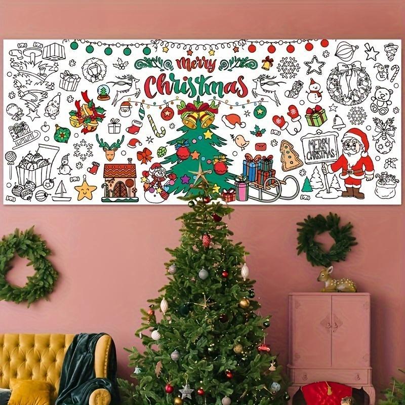 Christmas Themed Coloring Tablecloth, 1 Count Disposable Color-filling Hanging Decor, Large Christmas Coloring Poster Gift