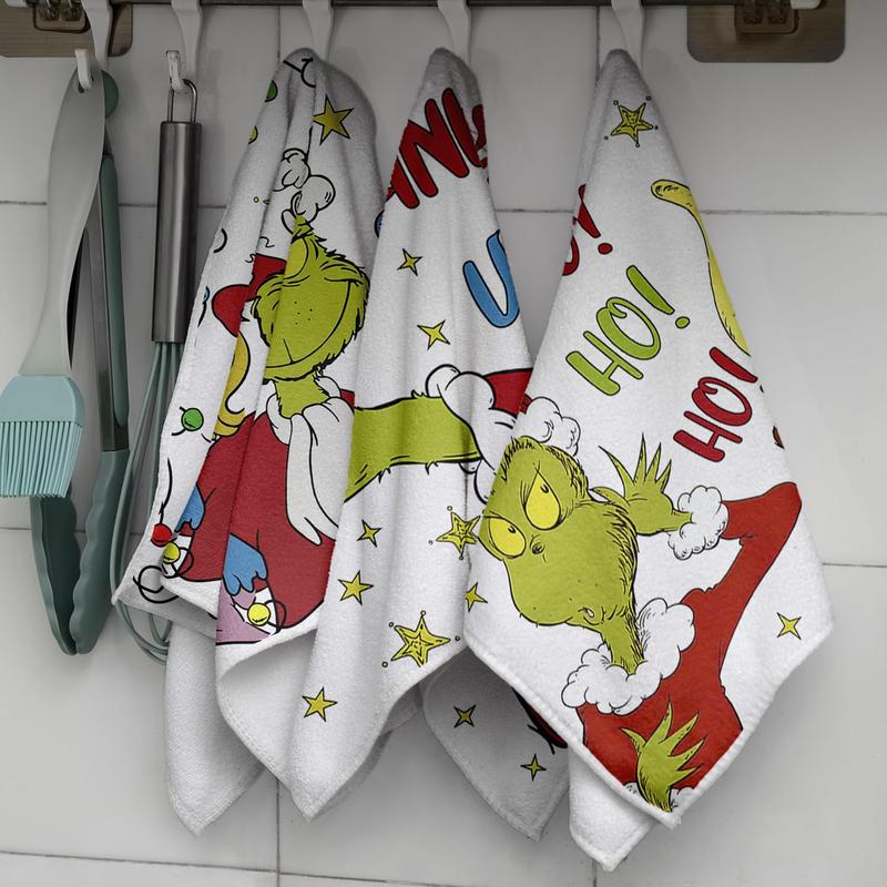 Christmas Kitchen Towels Set of 4 Merry Christmas Dish Towels  Year Winter Xmas Kitchen Decor Green  Christmas Decorations for Home Party-14x14 Inch