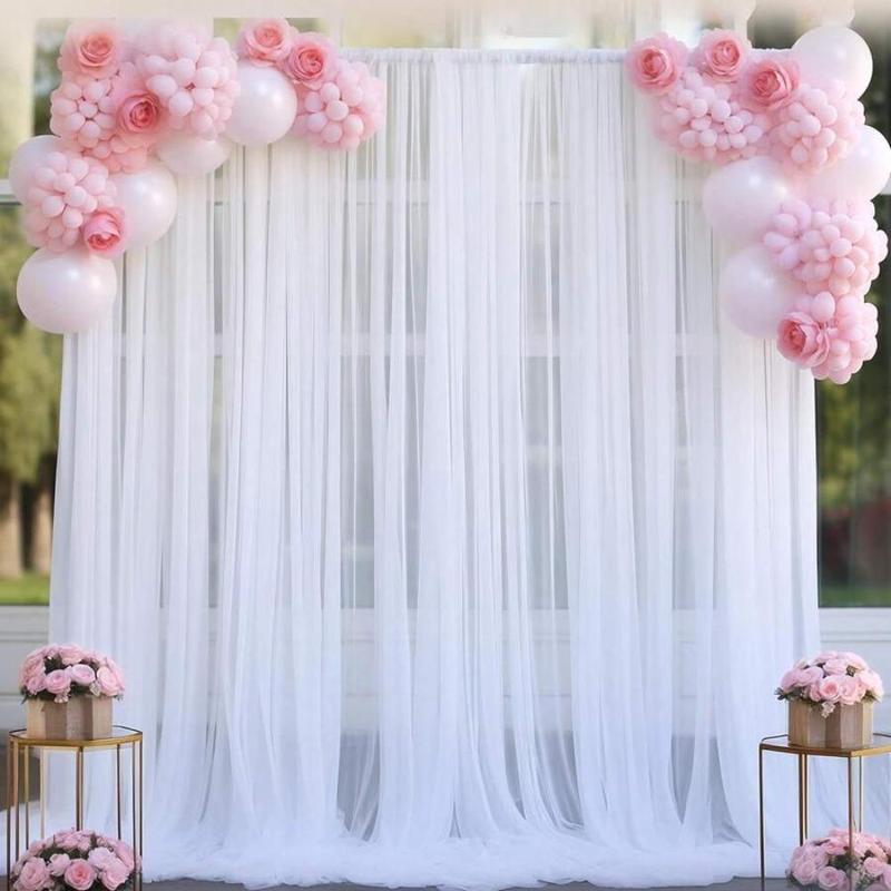 Tulle Backdrop Curtain without Balloon Flower, 2 Counts Sheer Background Clothes without Light, Party Decorative Backdrop for Wedding Party Birthday