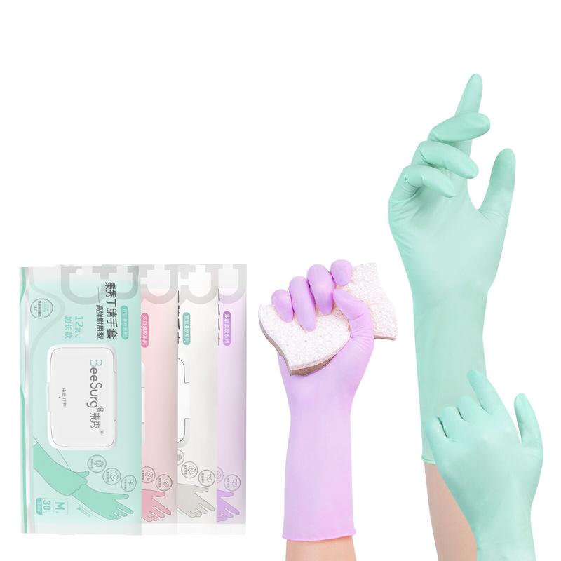 Intco Household rubber durable housekeeping food grade nitrile disposable long sleeve gloves kitchen dishwashing