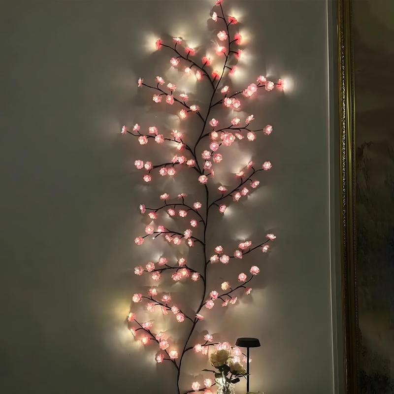 Christmas Season Cherry Blossom Tree Design LED String Light, 1 Count DIY 144 LED 200cm Cherry Blossom Tree Light, The Pink Flower Lamp, USB Powered Decorative Light for Party Wedding, OG LED Lights, Home Decor, Fall Decor