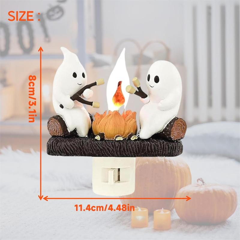 Ghosts Roasting Marshmallows over Flickering Halloween Night Light – Spooky Decor campfire nightlight Lightweight Cloth