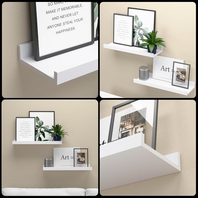 Floating Shelves Wall Mounted Set of 2, Modern White Shelves for Bedroom, Display Picture Ledge Shelf for Wall Decor Living Room Bathroom Kitchen - White wall mount