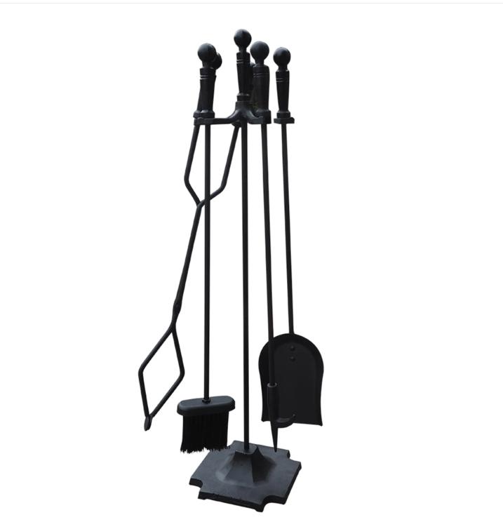 5 Pcs Iron Fireplace Tools Set in Handle Wrought Iron; Fire Tool Set with Log Holder Fire Pit Stand; Black