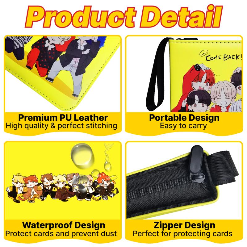 Kpop Bangtan Boys BTS Photocard Binder 400 Pockets, Cute idol Cartoon Photo Album for Lomo Cards, Christmas Gift for kids - Yellow