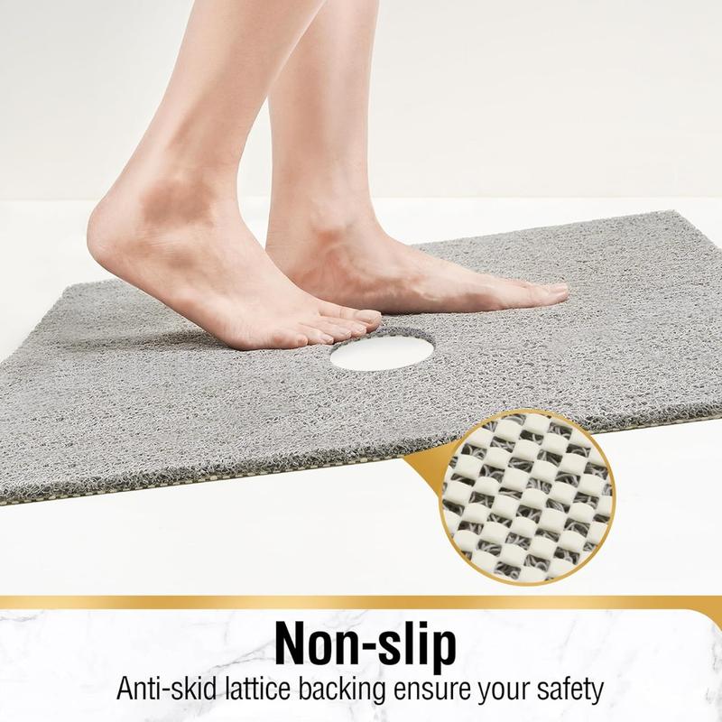 Square Shower Mat, 24 x 24 Inch Non Slip Bath Mat for Tub, Soft PVC Loofah Bathtub Mats with Drain Holes, Quick Drying Bathroom Stall Floor Mat, Bathroom Accessories Without Suction Cup, Grey