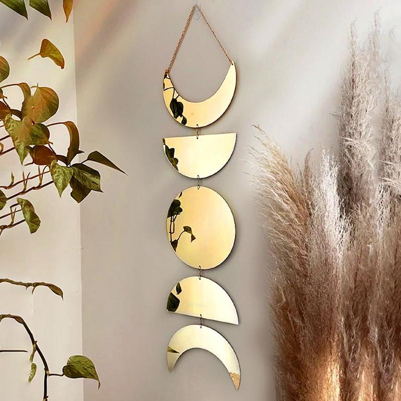 Moon Design  Elegant  Wall Hanging Mirror, 1 Count Creative Moon Pendant, Wall Hanging Ornament for Home Bedroom Living Room