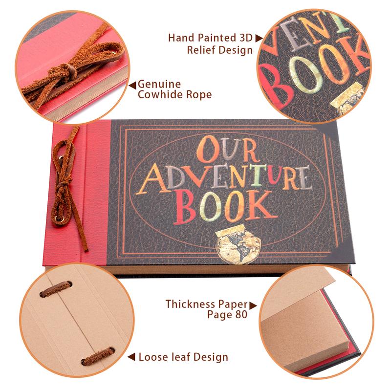 Our Adventure Book Scrapbook Album 11.9 X 7.6 Inch 80pages,3d Retro Embossed Letter Hard Cover Movie Up,Memory Book decor Decor Photo