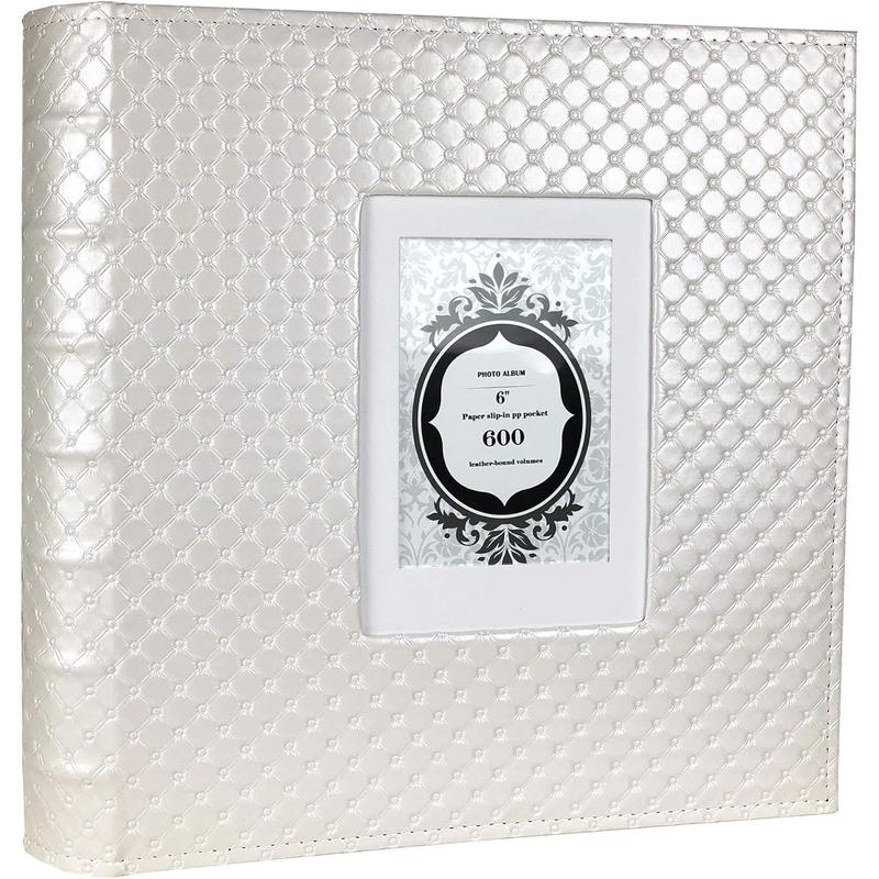 RECUTMS Photo Album 4x6 600 Photos Black Pages Large Capacity Leather Cover Memo Album Wedding Family Photo Albums Holds 600 Horizontal and Vertical Photos (600 pockets-Diamond White) Decor Gift luxury Christmas