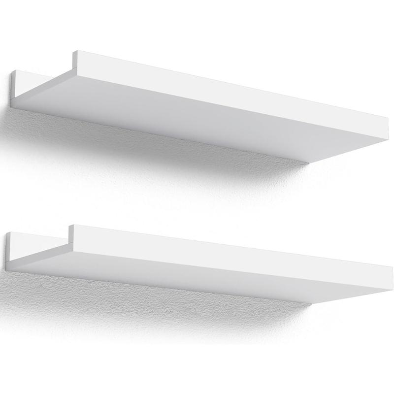 Floating Shelves Wall Mounted Set of 2, Modern White Shelves for Bedroom, Display Picture Ledge Shelf for Wall Decor Living Room Bathroom Kitchen - White wall mount