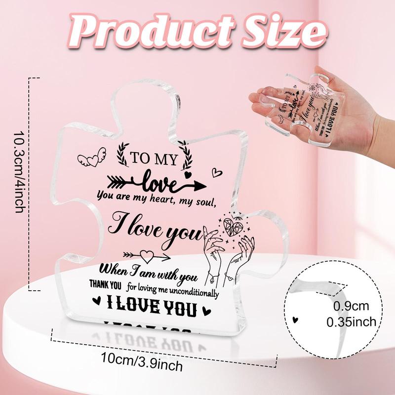 Clear Puzzle Acrylic Plaque, Letter Pattern Ornaments for Home Office, I Love You Wedding Anniversary Gift for Husband Wife, Birthday Gift