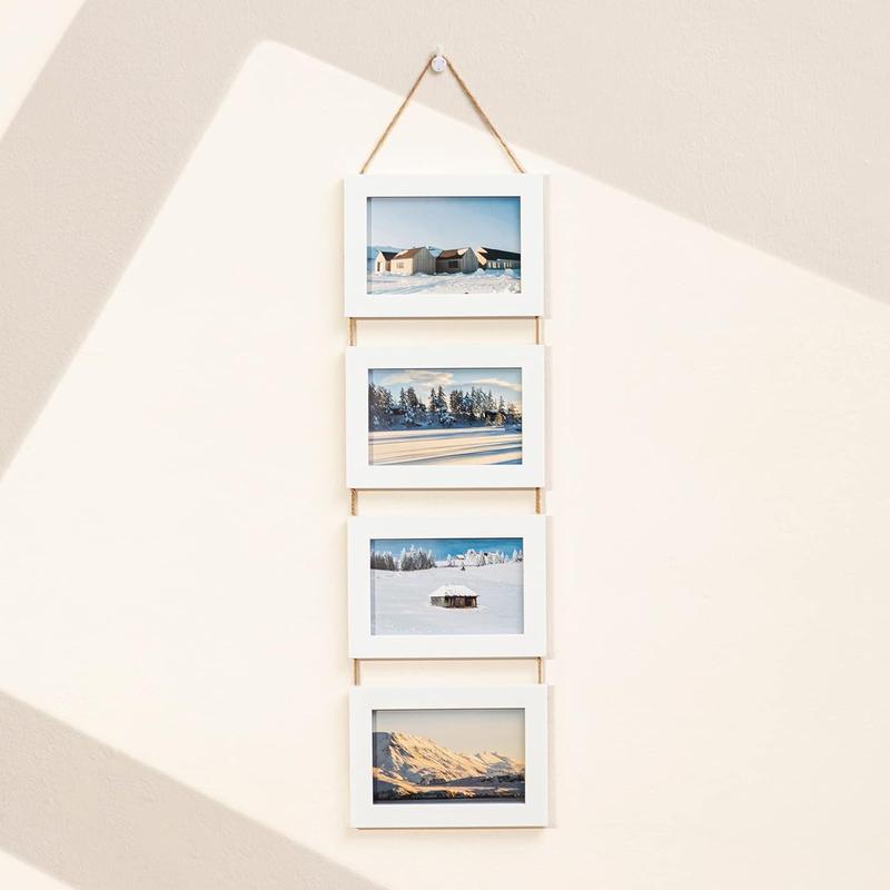 4x6 Hanging Picture Frames, Wall Picture Frames with Real Glass, Folding Picture Frame Displays 4 Photos for Wall Decor, White