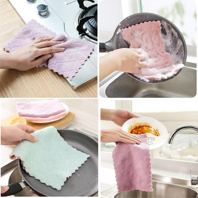 20 Pack Kitchen Dish Cloths Dish Towels, Super Soft and Absorbent Coral Fleece Cloth, Coral  Microfiber Cleaning Cloth, Nonstick Oil Washable Fast Drying Dish Rags for Clean Table, Dish, Glass.