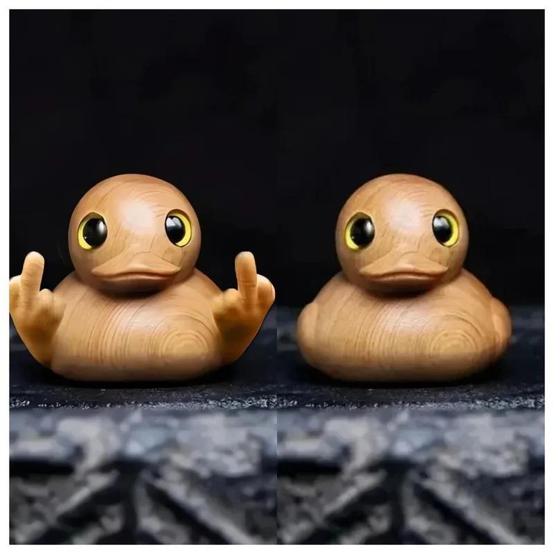 Wooden Cute Duck Figurine Ornament, 1 Count Cartoon Duck Decoration Craft, Desk Decorations for Home Office Bedroom Living Room