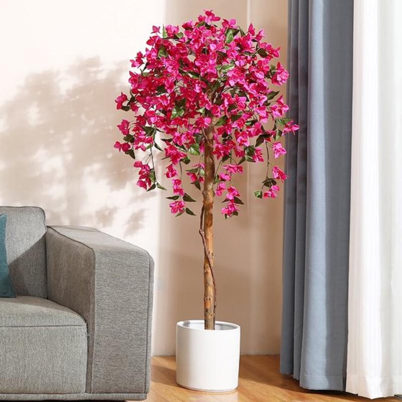 Artificial Bougainvillea Flowers Tree, Potted Plants with Wood Trunk and Pink Flowers for Housewarming Gift Decor Decoration Colorful home decor