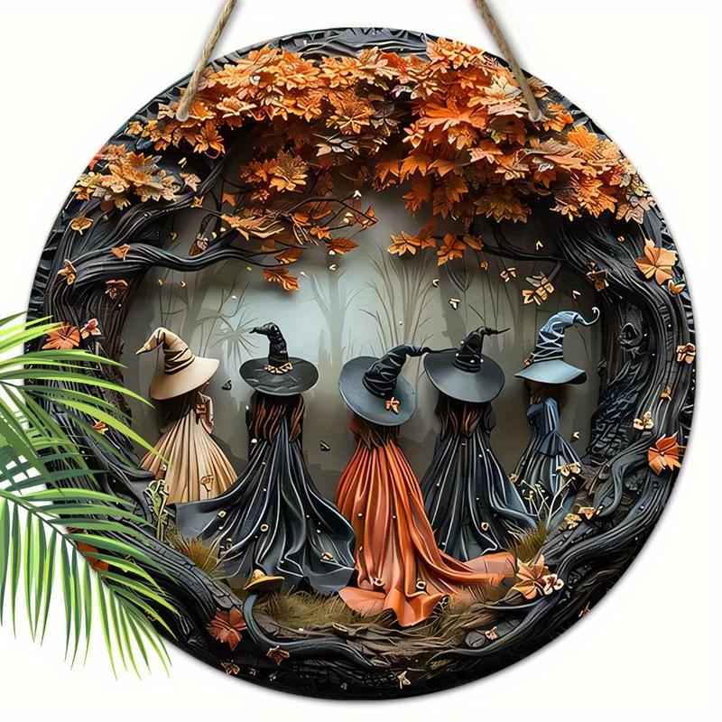 Witch Pattern Hanging Sign, 1 Count 2D Relief Design Round Hanging Decor, Wall Hanging Decor for Home Yard Door Balcony