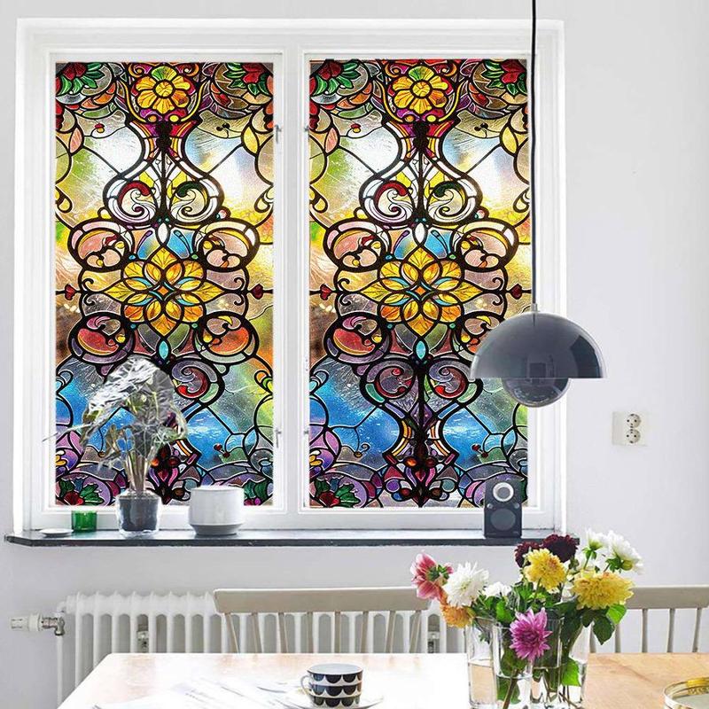 Vintage Floral Pattern Window Sticker, 1 Count Self Adhesive Window Decal, Decorative Sticker for Home Living Room Bedroom Dormitory