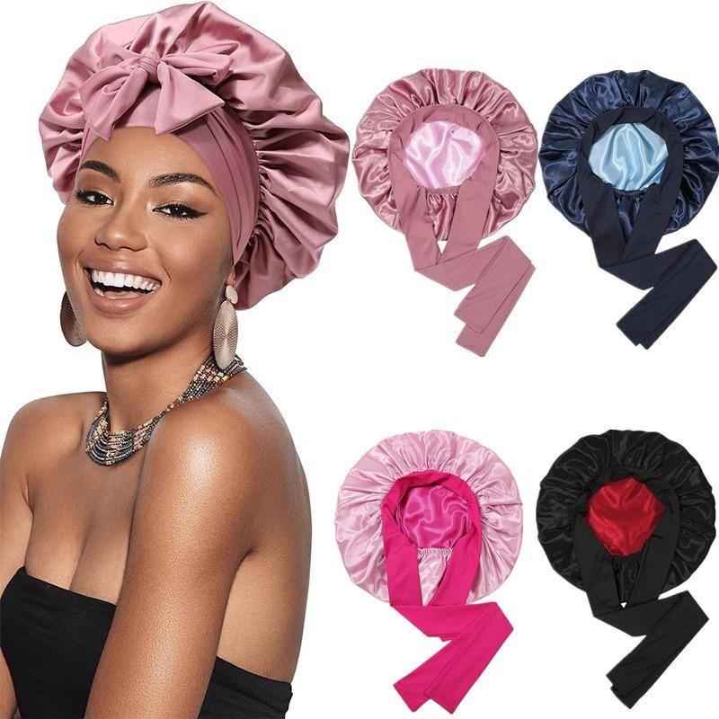 Double Layer Satin Bonnet with Elastic Tie - Silk-Like Texture Sleep Cap for Women, Suitable for Curly and Straight Hair, Heatless Styling Tool