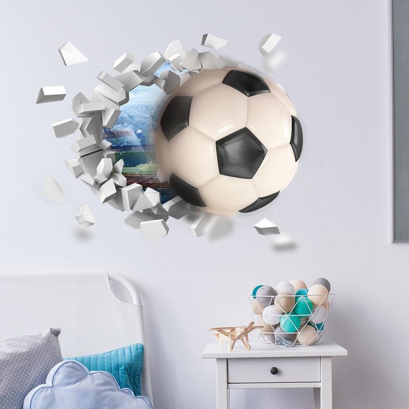 3D Football Broken Wall Pattern Wall Sticker, 1 Set Self Adhesive Wall Decal, Decorative Sticker for Home Living Room Bedroom