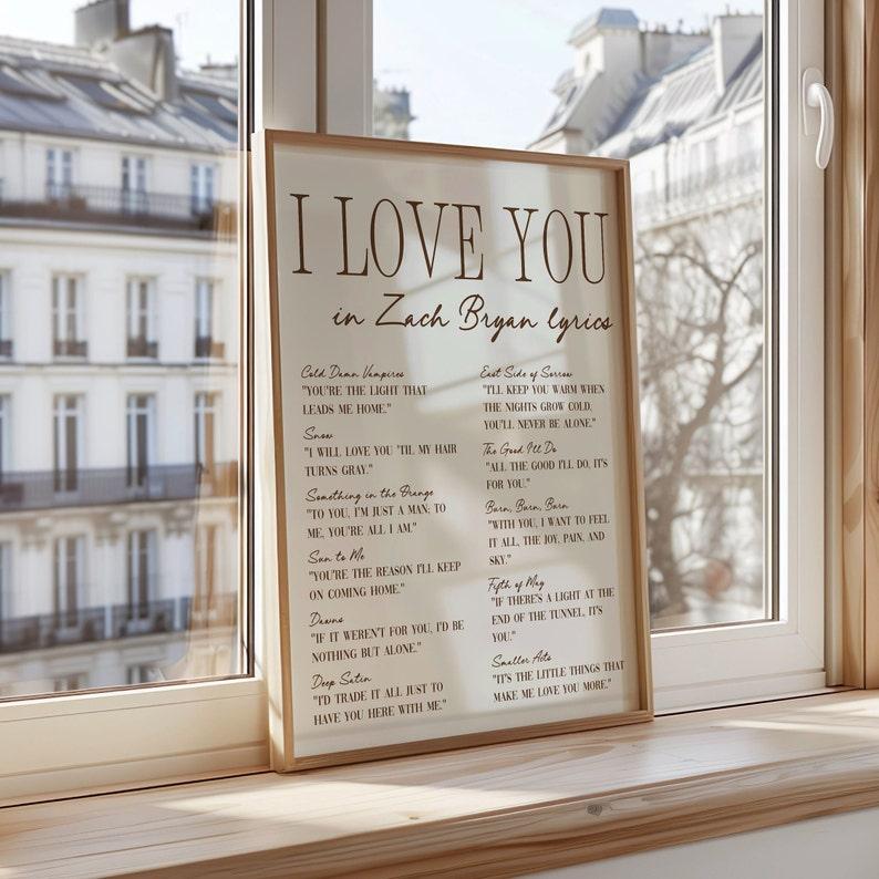 I love you Lyrics - Art Print, Preppy wall art, Coastal Cowgirl, Romantic Print, College Apartment Home Decor Poster No Frame