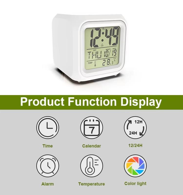 Thermometer Date Time Night Light Glowing Led Change 7 Color Digital Alarm Clock Cheap Led Digital Clock alarm clock digital clock digital alarm loud alarm Battery-Powered Desktop dual alarm large display decorative clock