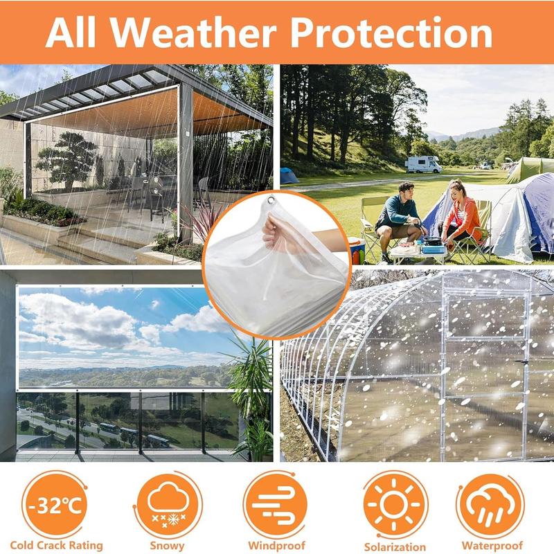 20 MilHeavy Duty Clear PVC Tarpaulins 8 x 8 FT, Waterproof Wind-Proof Transparent Vinyl Tarp for Patio Pergola Garden Canopy Rainproof Anti-Tear PVC Thick Cover with Grommets (8 x 8 FT)