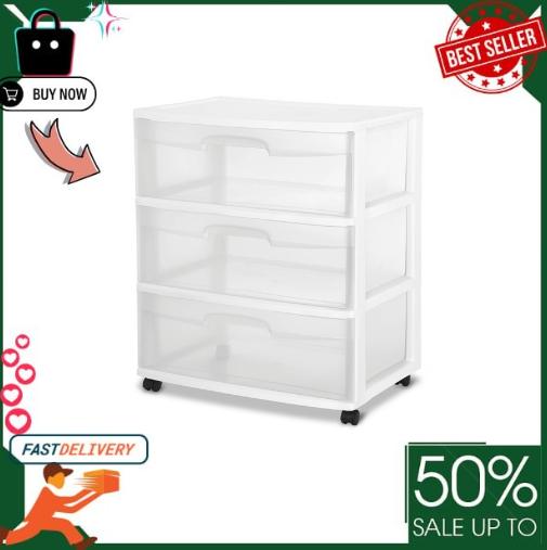 Sterilite 3-Drawer Wide Cart - Portable Storage Solution for Any Room of the Home