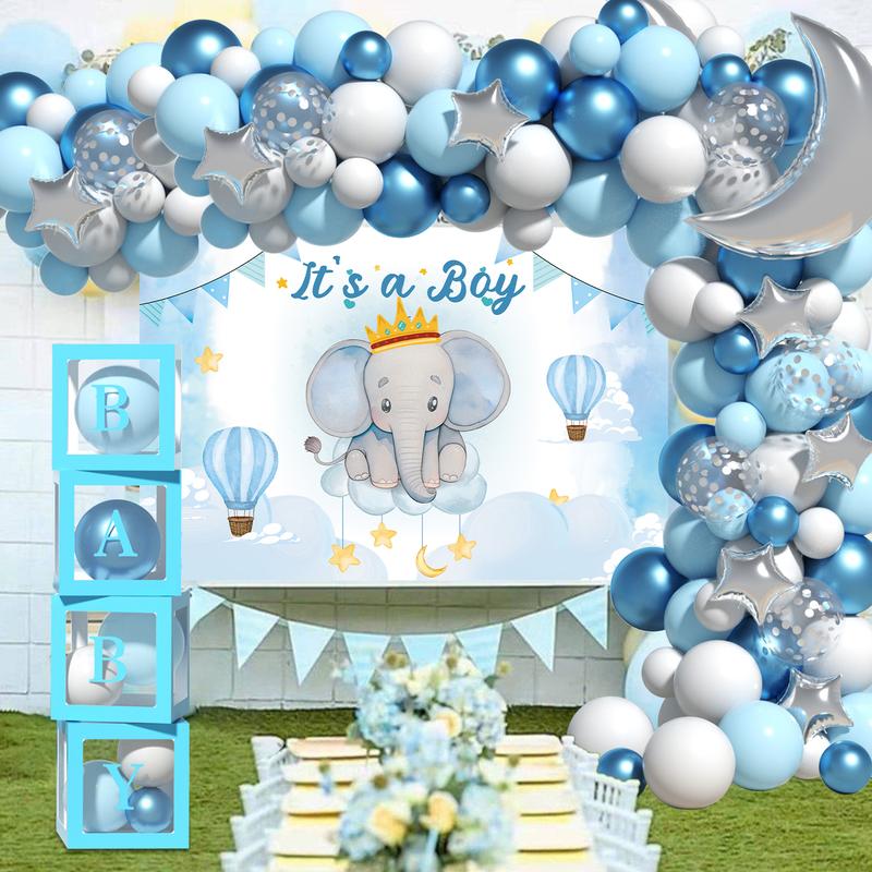 Baby Boy Shower Party Supplise Decor Includes Baby Boy Balloons Garland Arch Kit Confetti Foil Balloon Backdrop Tablecloth Photo Booth Props Blue Baby Boxs