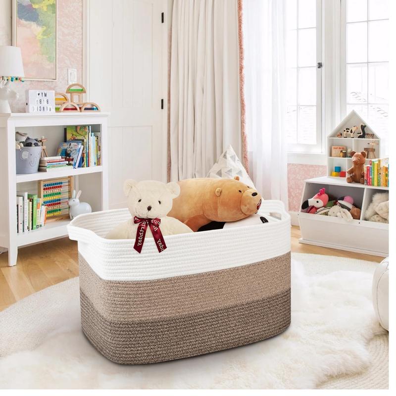 Extra Large Blanket Storage Basket,  Rectangle Woven Cotton Rope Basket, for Pillows, Blankets Organizer Bins