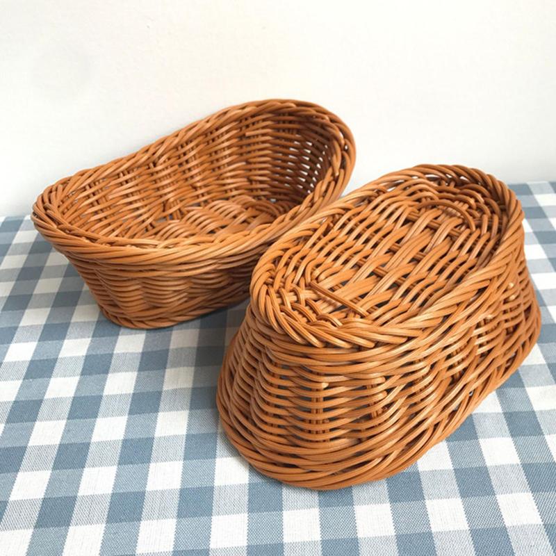 Artificial Rattan Braided Desktop Storage Basket, 1 Count Oval Shaped Food Basket for Bread Fruit Vegetable, Household Storage Basket for Kitchen, Home Organizer