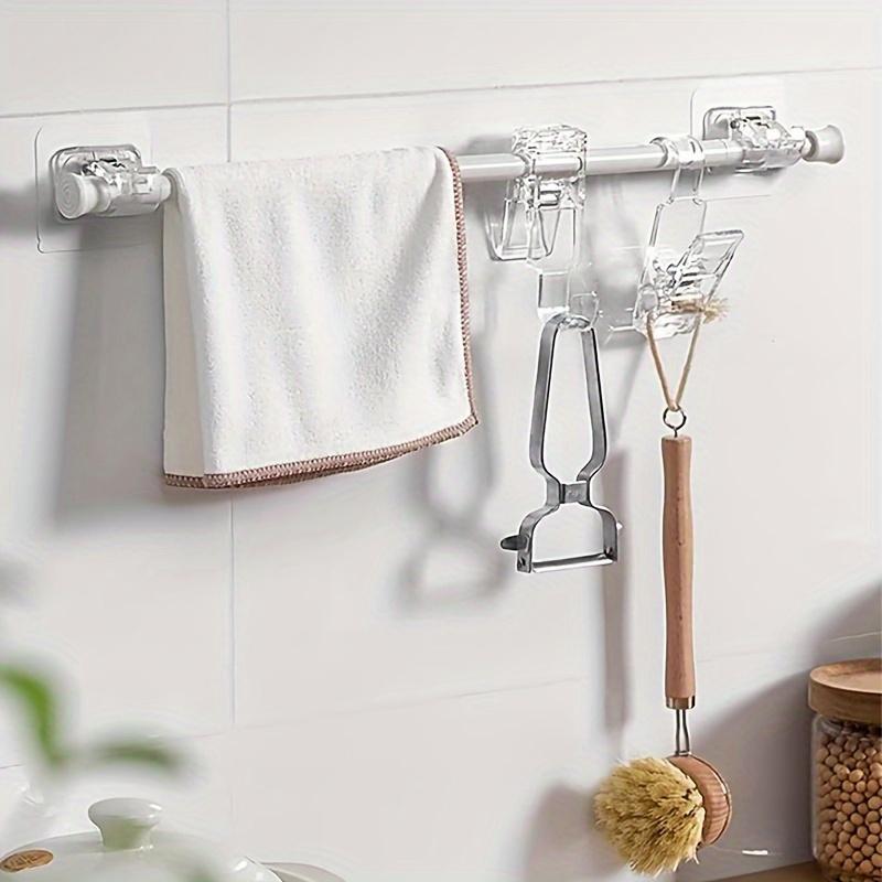 No Drilling Curtain Rod Brackets, 1 Count Self Adhesive Curtain Rod Holders, Nail Free Adjustable Curtain Rod Hooks, Curtain Hangers for Bathroom Kitchen Bathroom Hotel