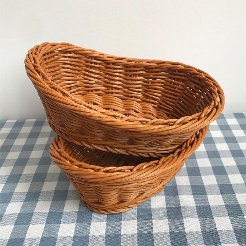 Artificial Rattan Braided Desktop Storage Basket, 1 Count Oval Shaped Food Basket for Bread Fruit Vegetable, Household Storage Basket for Kitchen, Home Organizer