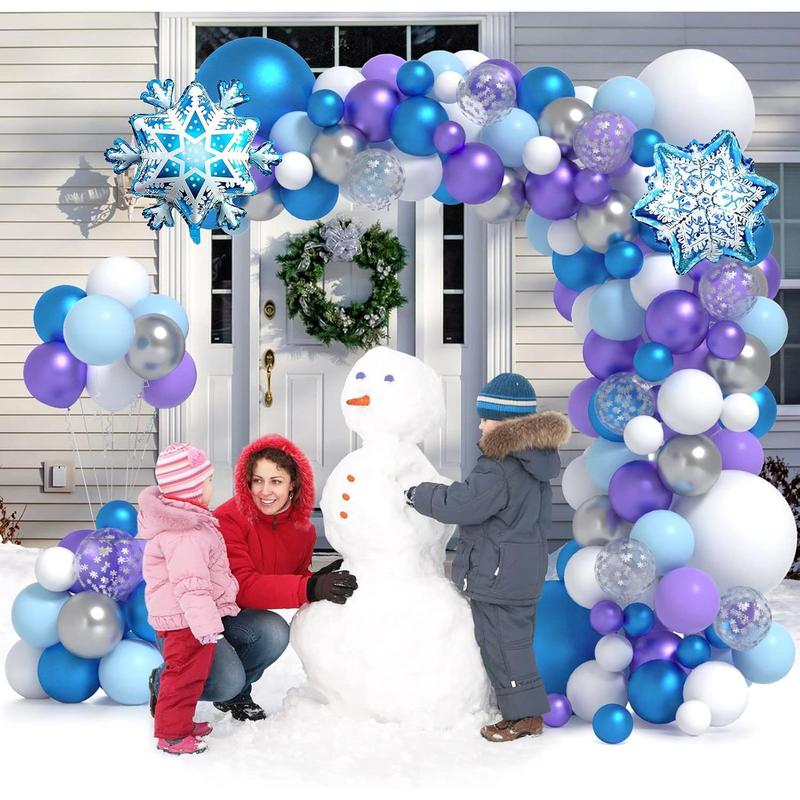 Frozen Balloon Garland 130PCS Winter Balloon Arch Kit With Snowflake Balloons White Blue Purple Sliver Balloon Kit For Winter Theme  Shower Supplies Snowman Birthday Party Decorations