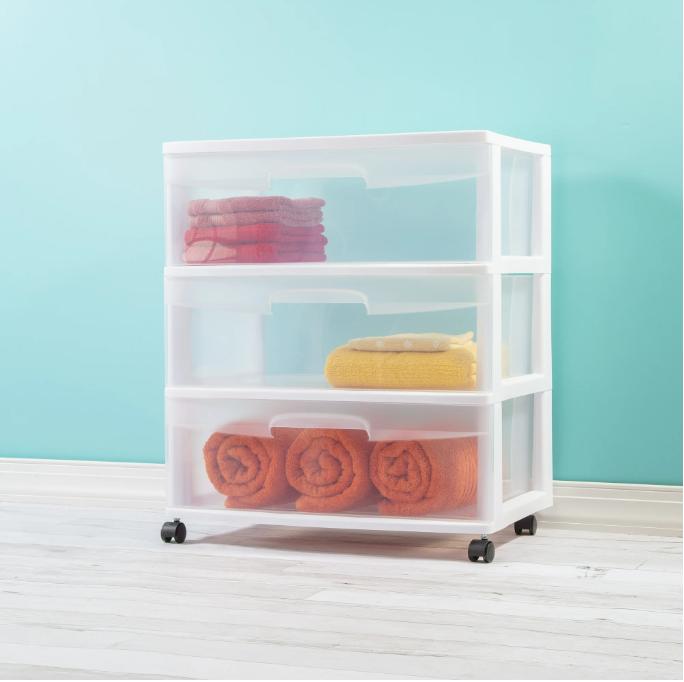 Sterilite 3-Drawer Wide Cart - Portable Storage Solution for Any Room of the Home