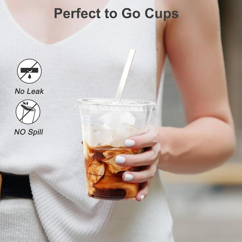 [ Limited Time Deal ] 100 Pack - 16 oz Clear Plastic Cups with Lids and Straws, Sturdy & Food Safe Iced Coffee Cups with lids, Iced Coffee Cup, Disposable Cups Plastic Coffee Cups Smoothie Cups for Cold Drinks