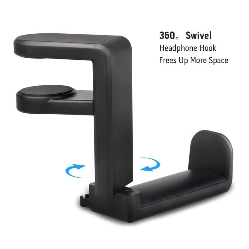 Headphone Hook Holder, 1 Count 360° Rotatable Under Desk Headphone Holder, Multifunctional Hook, Durable Sturdy Hook Holder