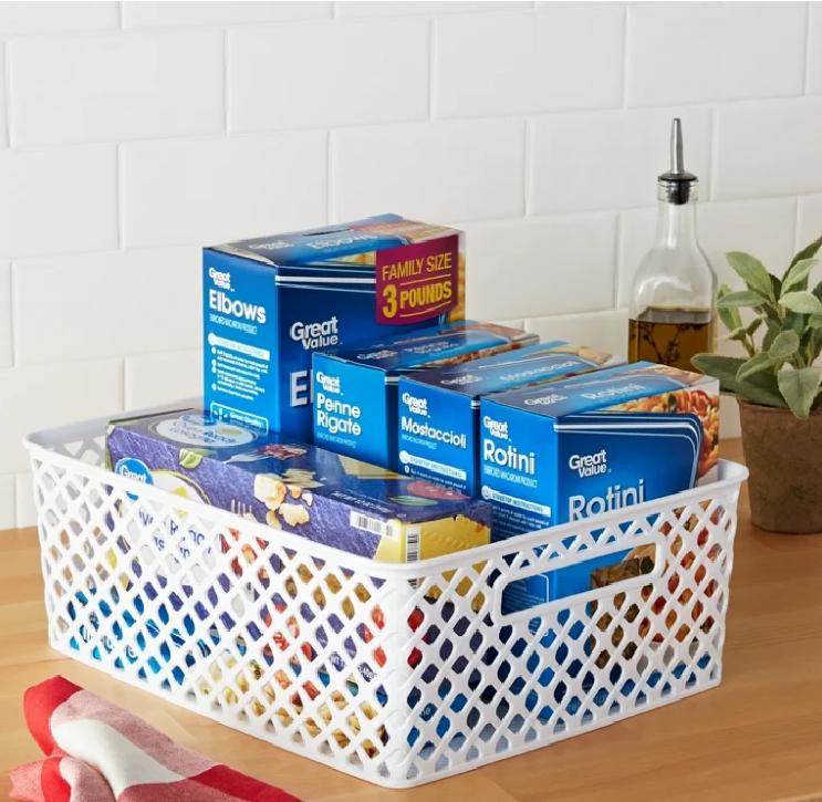 Medium White Decorative Storage Basket - Home Organizer for Boxed and Canned Goods