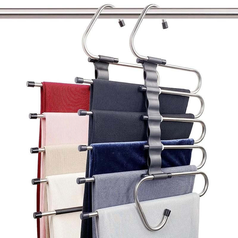 Space Saving Hanger, 1 Count 2 Counts 5 Layer Multifunctional Pants Storage Rack, Closet Organizer for Pants & Jeans & Skirts, Bedroom Organization Supplies