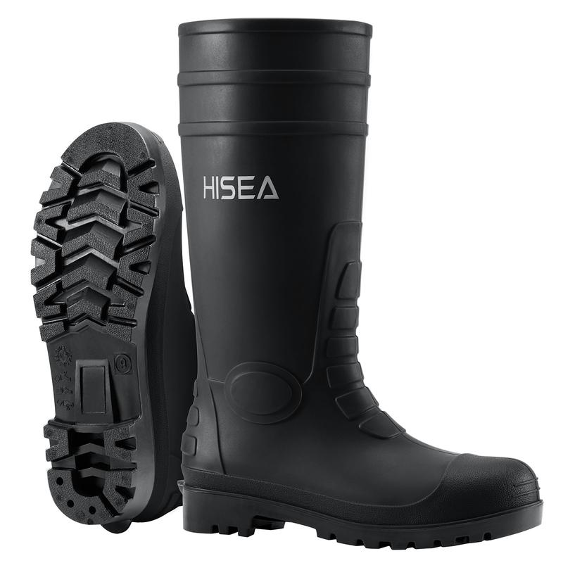 HISEA Men's Rain Boots with Steel Shank, Waterproof Rubber Protective Footwear, Seamless PVC Rainboots Outdoor Work Boots, Durable Garden Fishing Tall Kneed Boot for Agriculture and Industrial Working Boots