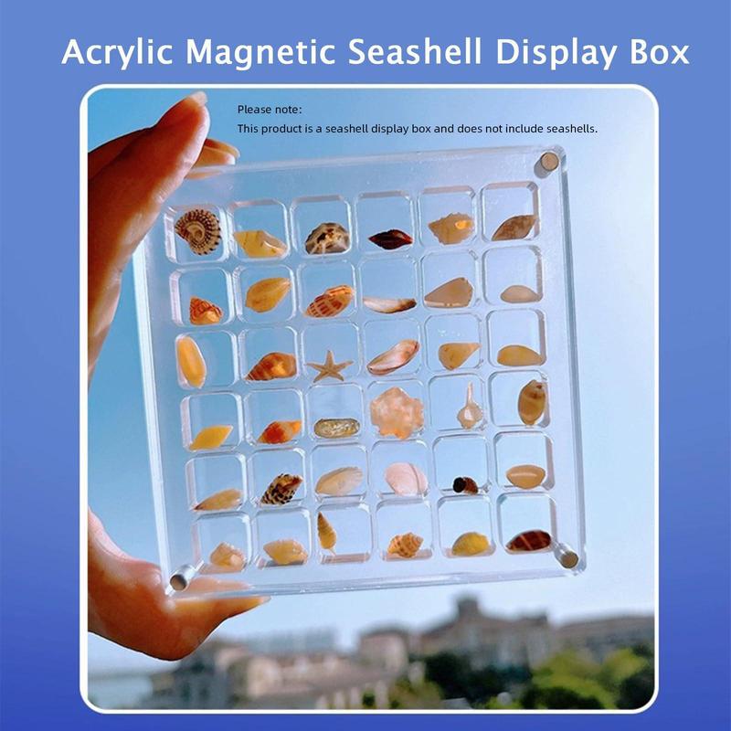 Magnetic Shell & Sea Shell Display Box, Creative Multi-grid Magnetic Shell Storage Box, Sea Shell Display Box, Home Decor, Festive Decoration [Seashells Not Included]