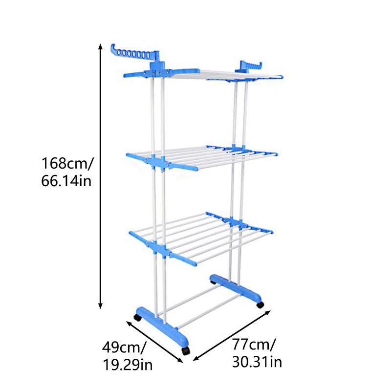 Laundry Drying Rack Movable Punch Free Good Load-bearing with 4 Wheels Expandable Drying Clothes Iron Foldable Rolling 3-Tiers multilayer drying rack Foldable towel hanging rack