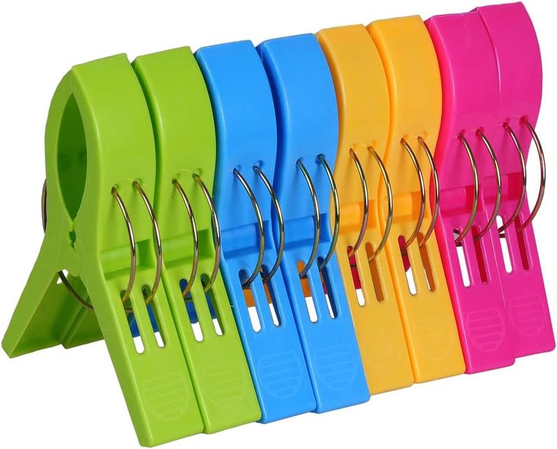 Beach Chair Towel Clips on Cruise, 8 Pack Large Clamps,Clothes Pegs,Beach Towel Holder to Keep Your Towel from Blowing Away,Heavy Duty and in Bright Colors Organiser Plastic