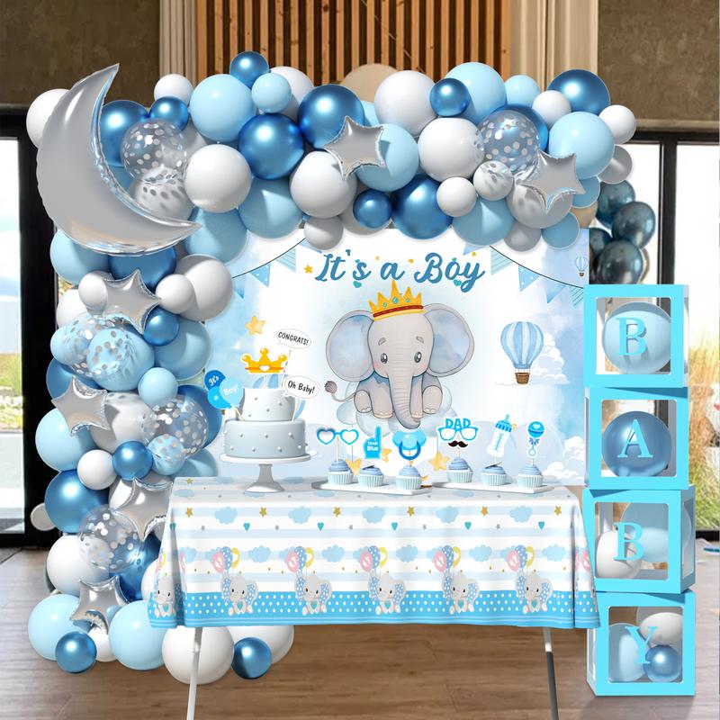 Baby Boy Shower Party Supplise Decor Includes Baby Boy Balloons Garland Arch Kit Confetti Foil Balloon Backdrop Tablecloth Photo Booth Props Blue Baby Boxs