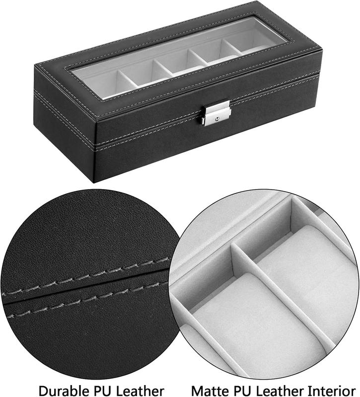 Watch Box for Men - 6 Slot Organizer, Display Case, Jewelry Storage, for Men & Women, Black