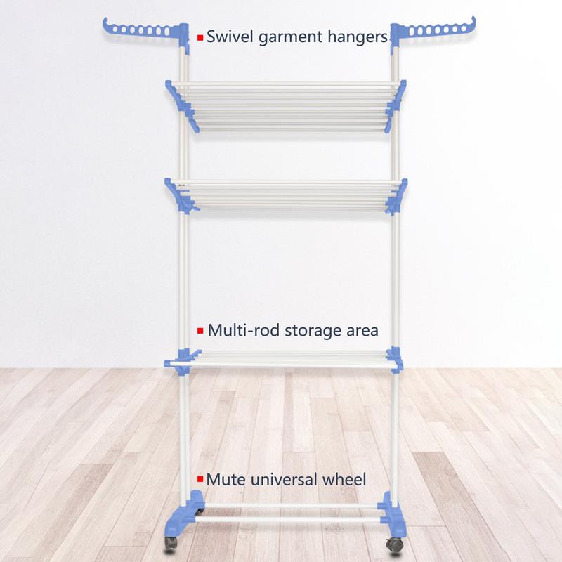 Laundry Drying Rack Movable Punch Free Good Load-bearing with 4 Wheels Expandable Drying Clothes Iron Foldable Rolling 3-Tiers multilayer drying rack Foldable towel hanging rack