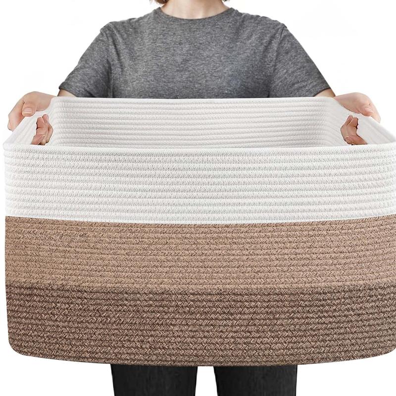 Extra Large Blanket Storage Basket,  Rectangle Woven Cotton Rope Basket, for Pillows, Blankets Organizer Bins