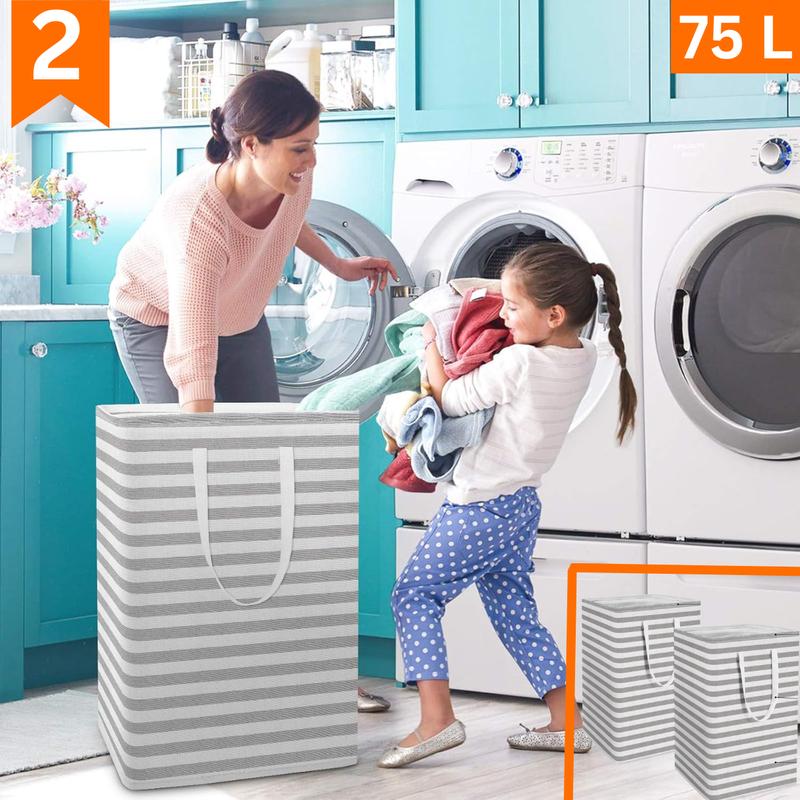 2-Pack Laundry Hamper 75L Collapsible Large Laundry Baskets with Easy Carry Handles Freestanding Waterproof Clothes Hamper Storage Basket for Toys Clothes Organizer - 24.4