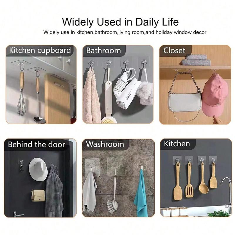 Transparent Self Adhesive Hook, 30pcs Non-slip Design Sturdy Hook, Punch Free Household Organizer for Kitchen Bathroom Washroom