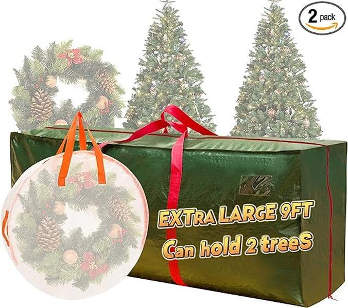 2 Pcs Storage Extra Large Waterproof bags,Fits 7.5 Ft Disassembled Artificial Trees,Heavy Duty Tree Box and Wreath Storage container Green XL Organiser Organiser